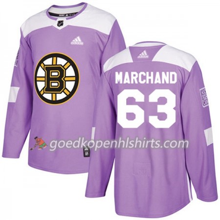 Boston Bruins Brad Marchand 63 Adidas 2017-2018 Purper Fights Cancer Practice Authentic Shirt - Mannen
